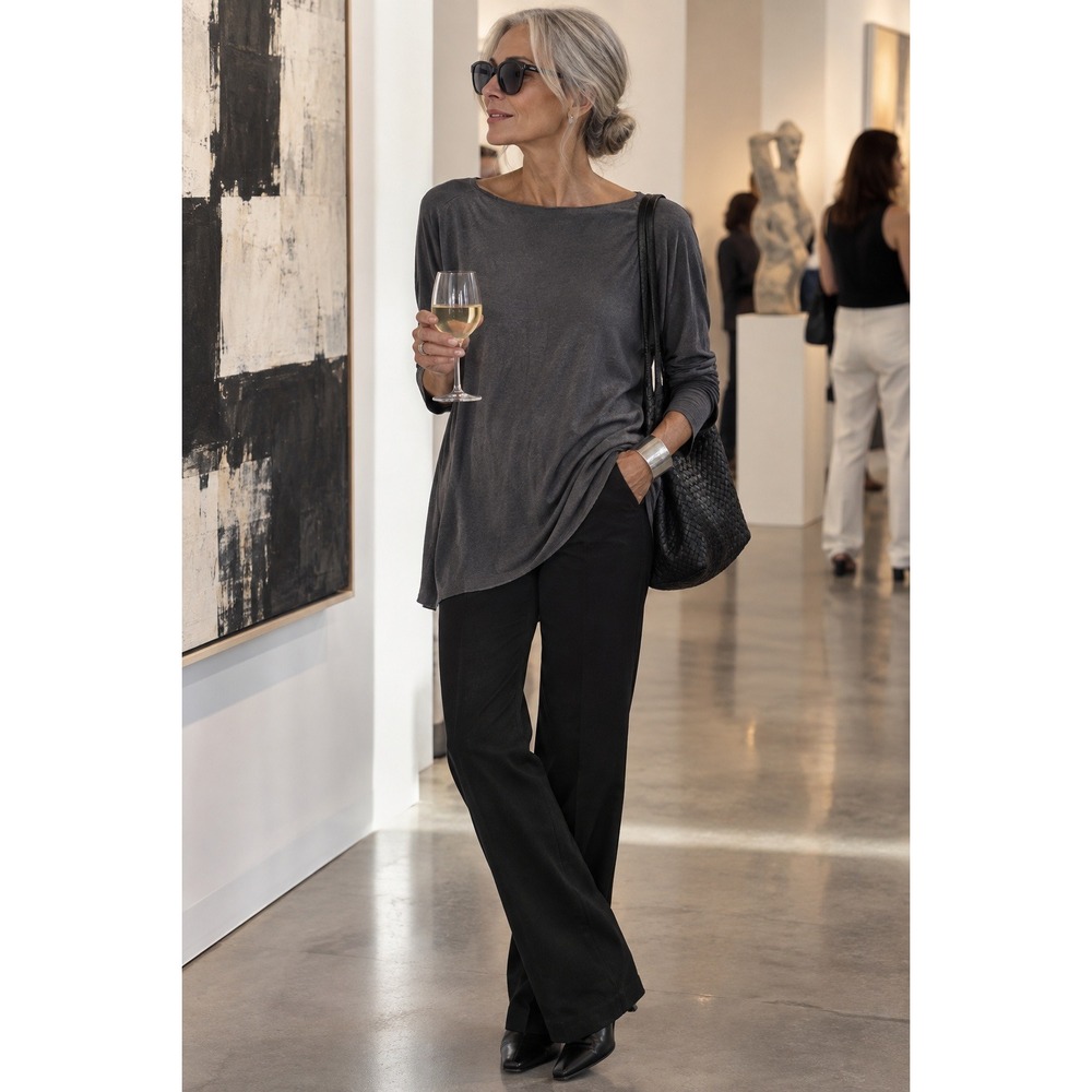 Isabel Benenato luxe grunge top silk cashmere gray loose fit Med raw notched hem